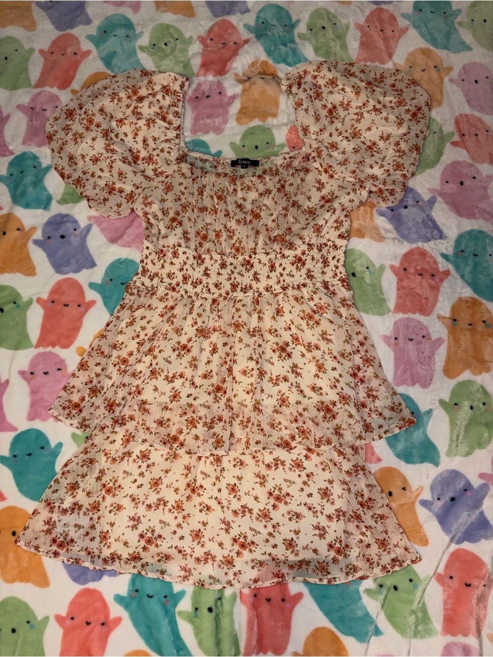 Trixxi Cream Dress with Rust Floral Print